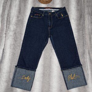 Baby Phat Dark Wash High Waisted Capris Jeans Size 16 Waist 32" Inseam 23"